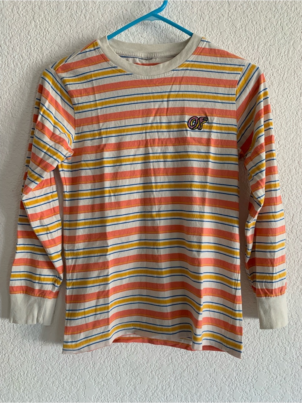 Odd Future Striped Long-Sleeve Top in Cream, Orange, Yellow & Blue